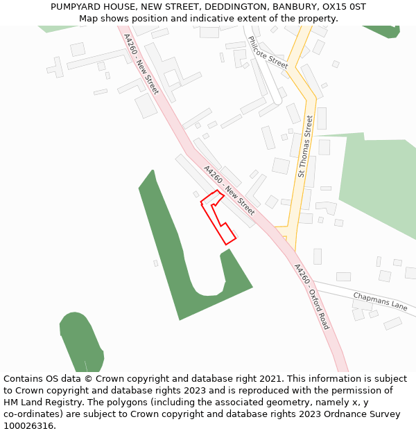 PUMPYARD HOUSE, NEW STREET, DEDDINGTON, BANBURY, OX15 0ST: Location map and indicative extent of plot