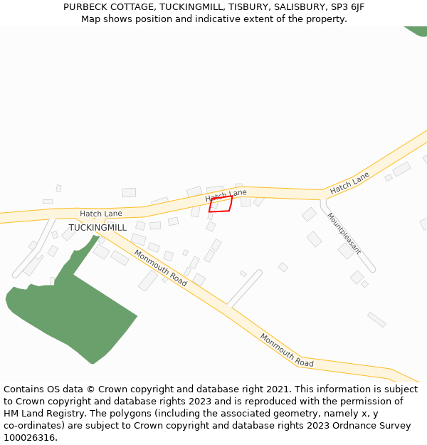 PURBECK COTTAGE, TUCKINGMILL, TISBURY, SALISBURY, SP3 6JF: Location map and indicative extent of plot