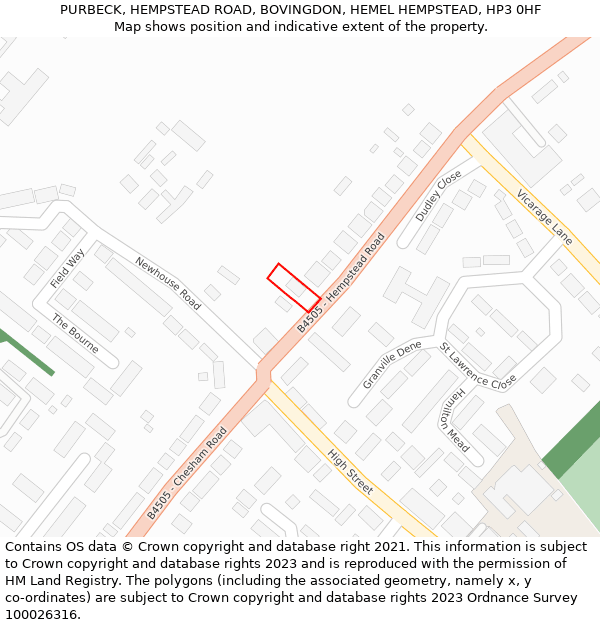 PURBECK, HEMPSTEAD ROAD, BOVINGDON, HEMEL HEMPSTEAD, HP3 0HF: Location map and indicative extent of plot