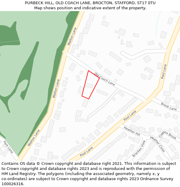 PURBECK HILL, OLD COACH LANE, BROCTON, STAFFORD, ST17 0TU: Location map and indicative extent of plot
