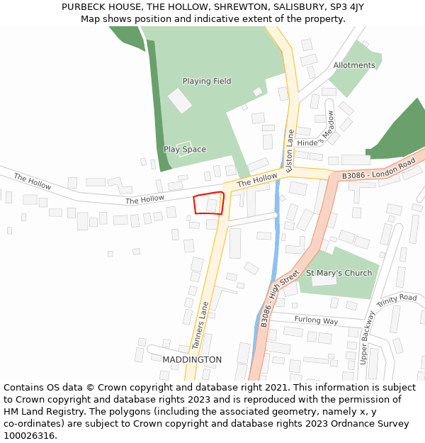 PURBECK HOUSE, THE HOLLOW, SHREWTON, SALISBURY, SP3 4JY: Location map and indicative extent of plot