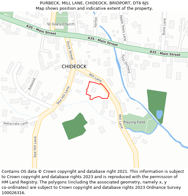 PURBECK, MILL LANE, CHIDEOCK, BRIDPORT, DT6 6JS: Location map and indicative extent of plot