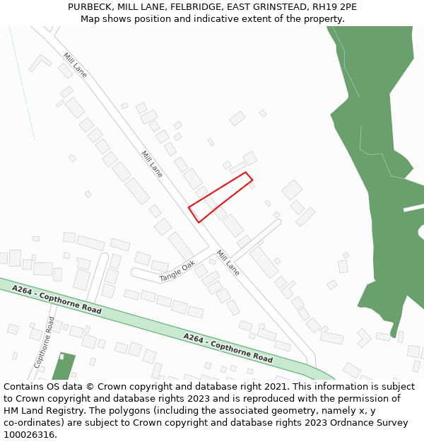 PURBECK, MILL LANE, FELBRIDGE, EAST GRINSTEAD, RH19 2PE: Location map and indicative extent of plot