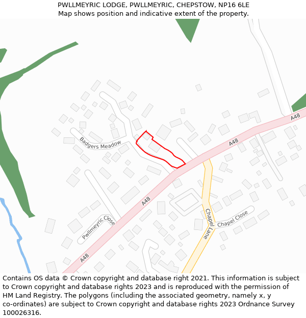 PWLLMEYRIC LODGE, PWLLMEYRIC, CHEPSTOW, NP16 6LE: Location map and indicative extent of plot