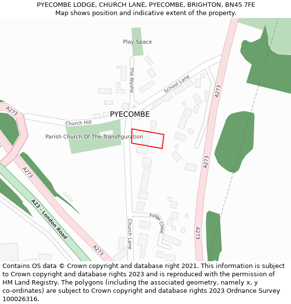 PYECOMBE LODGE, CHURCH LANE, PYECOMBE, BRIGHTON, BN45 7FE: Location map and indicative extent of plot