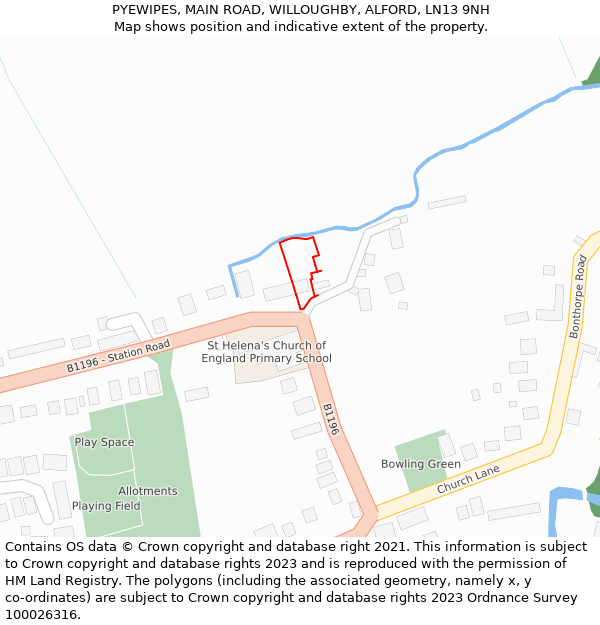 PYEWIPES, MAIN ROAD, WILLOUGHBY, ALFORD, LN13 9NH: Location map and indicative extent of plot