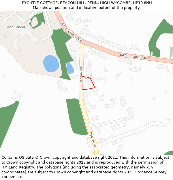 PYGHTLE COTTAGE, BEACON HILL, PENN, HIGH WYCOMBE, HP10 8NH: Location map and indicative extent of plot
