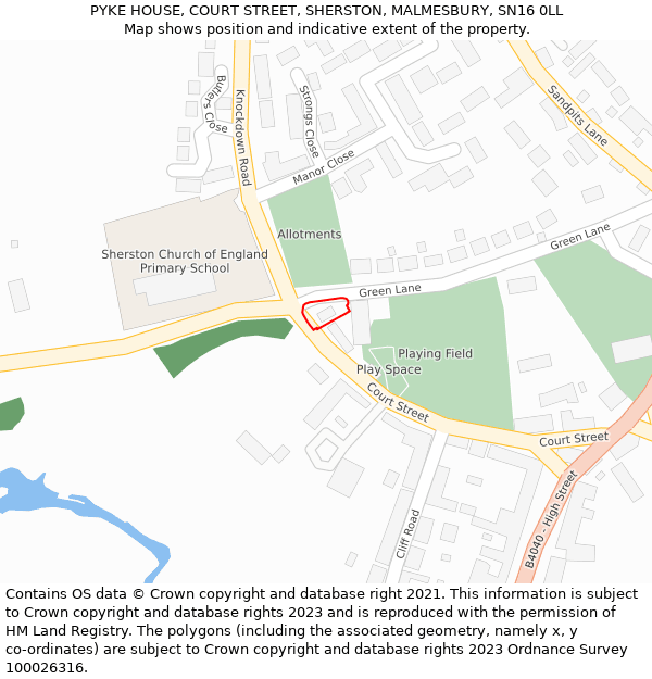 PYKE HOUSE, COURT STREET, SHERSTON, MALMESBURY, SN16 0LL: Location map and indicative extent of plot