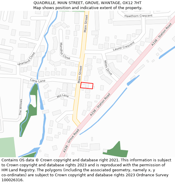 QUADRILLE, MAIN STREET, GROVE, WANTAGE, OX12 7HT: Location map and indicative extent of plot