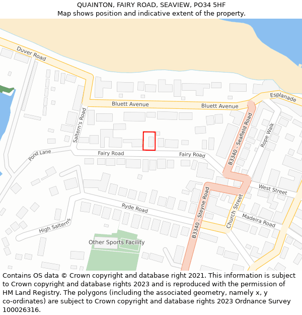 QUAINTON, FAIRY ROAD, SEAVIEW, PO34 5HF: Location map and indicative extent of plot