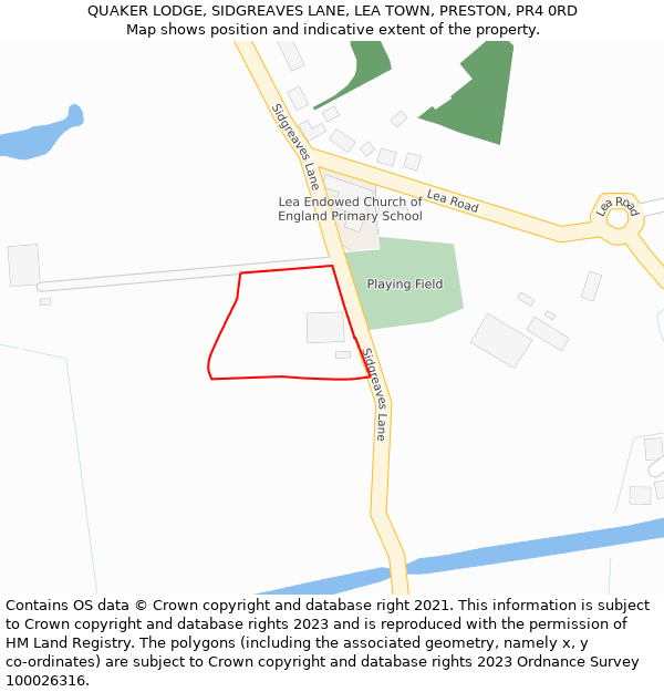 QUAKER LODGE, SIDGREAVES LANE, LEA TOWN, PRESTON, PR4 0RD: Location map and indicative extent of plot