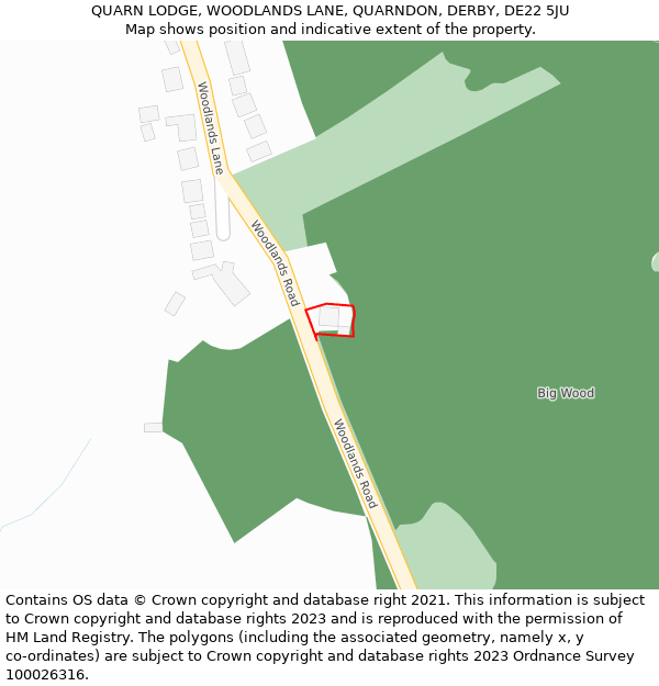 QUARN LODGE, WOODLANDS LANE, QUARNDON, DERBY, DE22 5JU: Location map and indicative extent of plot