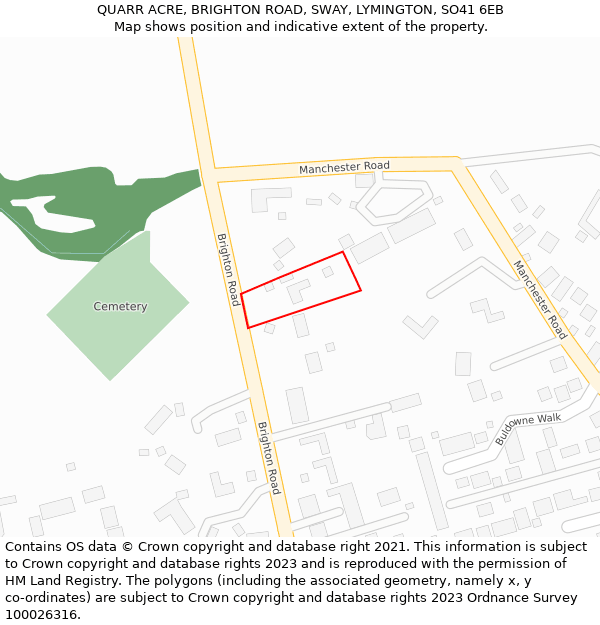 QUARR ACRE, BRIGHTON ROAD, SWAY, LYMINGTON, SO41 6EB: Location map and indicative extent of plot