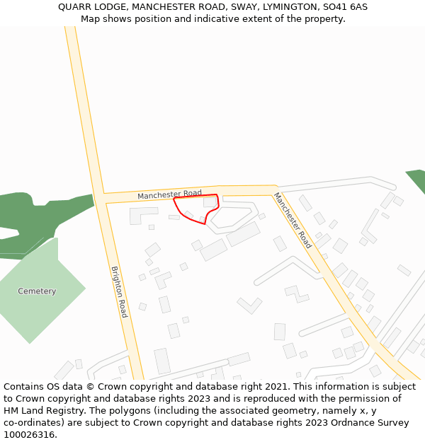 QUARR LODGE, MANCHESTER ROAD, SWAY, LYMINGTON, SO41 6AS: Location map and indicative extent of plot