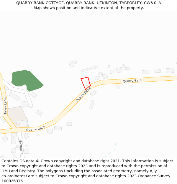 QUARRY BANK COTTAGE, QUARRY BANK, UTKINTON, TARPORLEY, CW6 0LA: Location map and indicative extent of plot