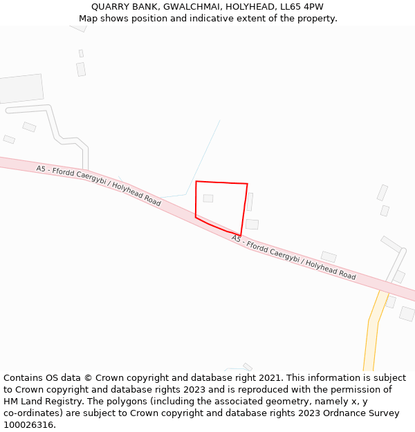 QUARRY BANK, GWALCHMAI, HOLYHEAD, LL65 4PW: Location map and indicative extent of plot