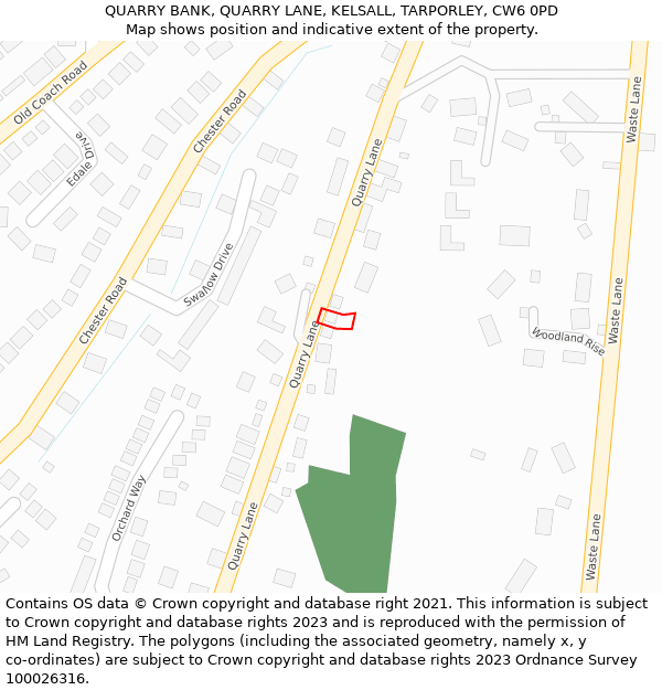 QUARRY BANK, QUARRY LANE, KELSALL, TARPORLEY, CW6 0PD: Location map and indicative extent of plot