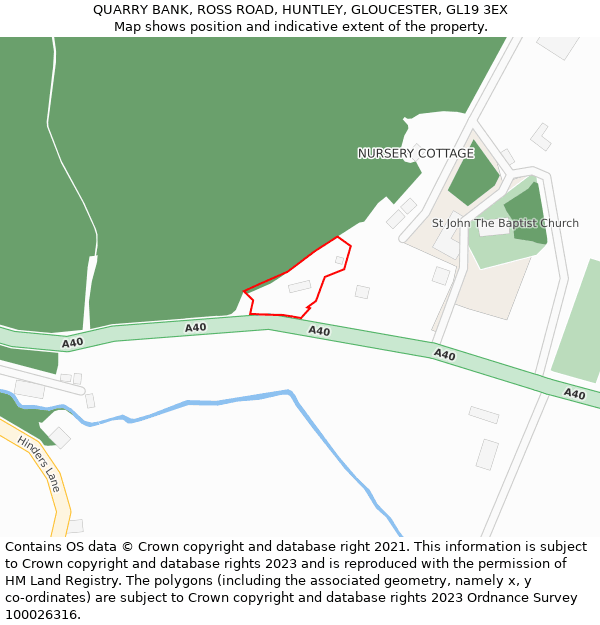 QUARRY BANK, ROSS ROAD, HUNTLEY, GLOUCESTER, GL19 3EX: Location map and indicative extent of plot