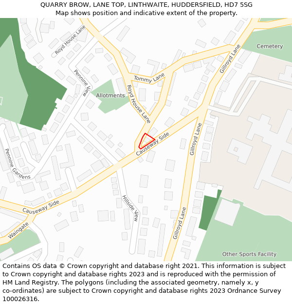 QUARRY BROW, LANE TOP, LINTHWAITE, HUDDERSFIELD, HD7 5SG: Location map and indicative extent of plot