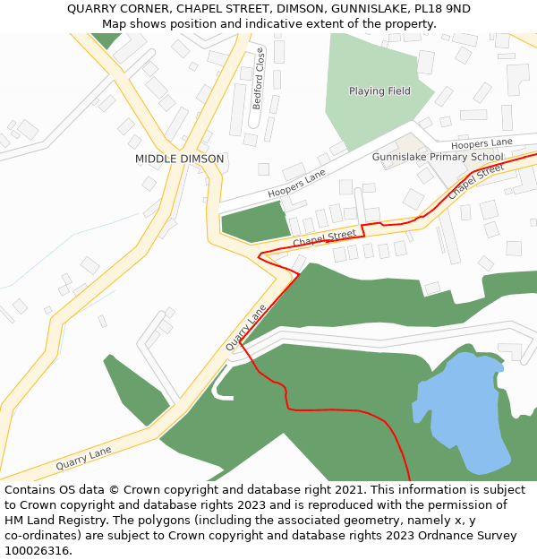 QUARRY CORNER, CHAPEL STREET, DIMSON, GUNNISLAKE, PL18 9ND: Location map and indicative extent of plot