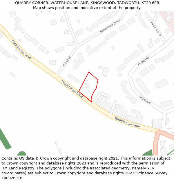 QUARRY CORNER, WATERHOUSE LANE, KINGSWOOD, TADWORTH, KT20 6EB: Location map and indicative extent of plot