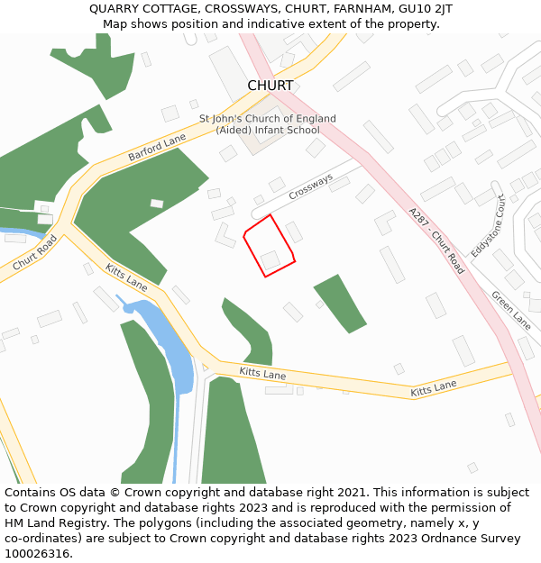 QUARRY COTTAGE, CROSSWAYS, CHURT, FARNHAM, GU10 2JT: Location map and indicative extent of plot