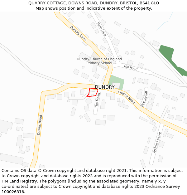 QUARRY COTTAGE, DOWNS ROAD, DUNDRY, BRISTOL, BS41 8LQ: Location map and indicative extent of plot