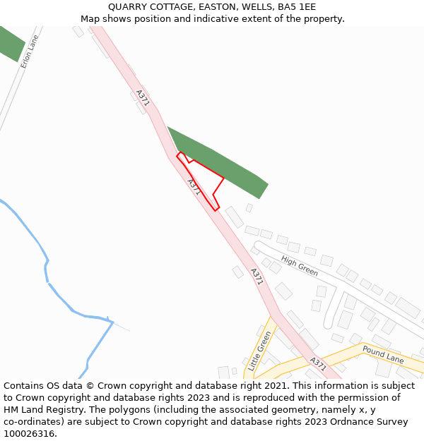 QUARRY COTTAGE, EASTON, WELLS, BA5 1EE: Location map and indicative extent of plot