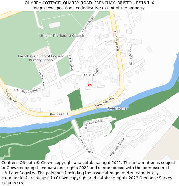 QUARRY COTTAGE, QUARRY ROAD, FRENCHAY, BRISTOL, BS16 1LX: Location map and indicative extent of plot