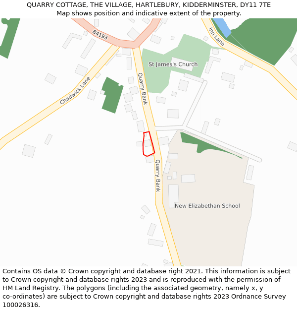 QUARRY COTTAGE, THE VILLAGE, HARTLEBURY, KIDDERMINSTER, DY11 7TE: Location map and indicative extent of plot