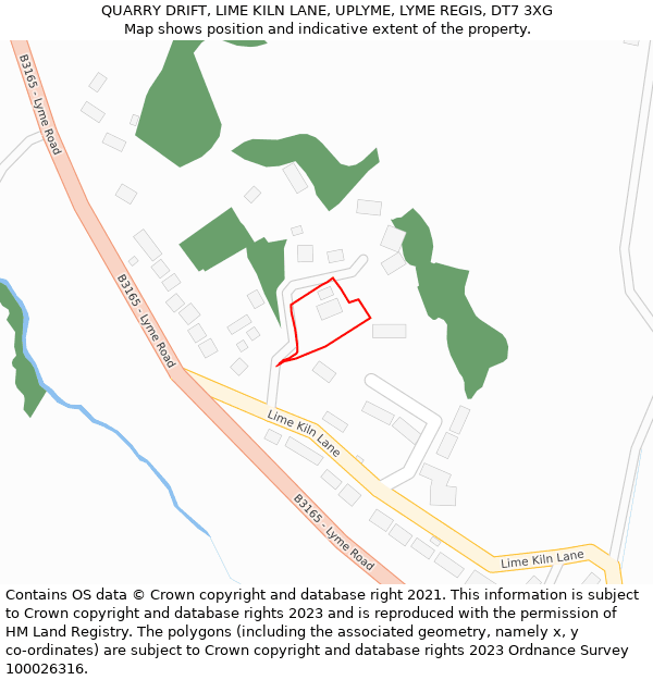 QUARRY DRIFT, LIME KILN LANE, UPLYME, LYME REGIS, DT7 3XG: Location map and indicative extent of plot