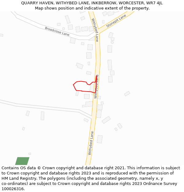 QUARRY HAVEN, WITHYBED LANE, INKBERROW, WORCESTER, WR7 4JL: Location map and indicative extent of plot