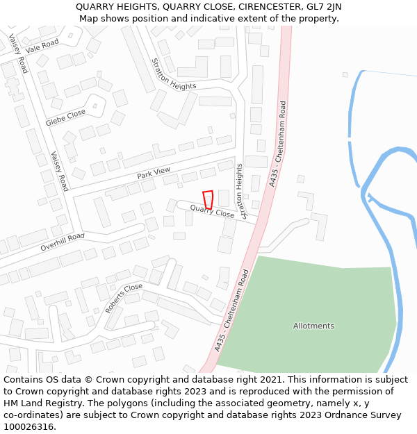 QUARRY HEIGHTS, QUARRY CLOSE, CIRENCESTER, GL7 2JN: Location map and indicative extent of plot