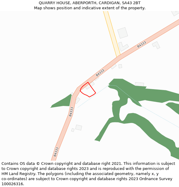 QUARRY HOUSE, ABERPORTH, CARDIGAN, SA43 2BT: Location map and indicative extent of plot