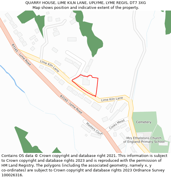 QUARRY HOUSE, LIME KILN LANE, UPLYME, LYME REGIS, DT7 3XG: Location map and indicative extent of plot