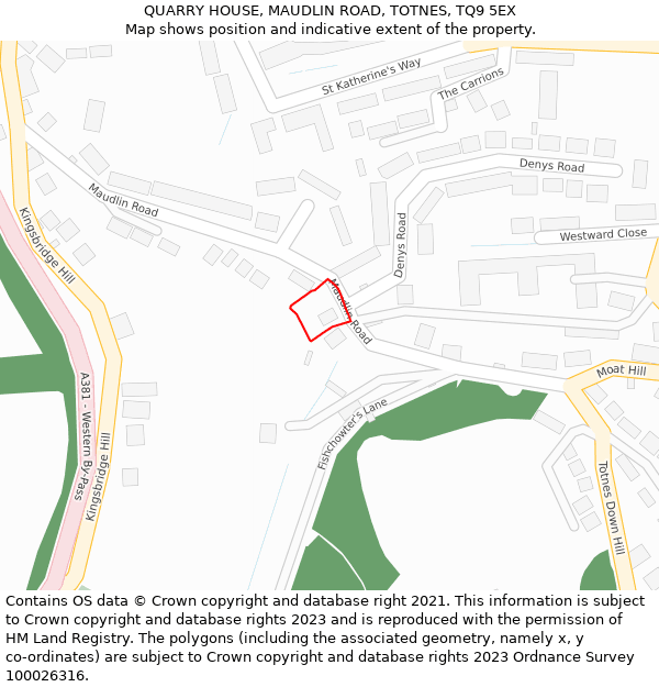 QUARRY HOUSE, MAUDLIN ROAD, TOTNES, TQ9 5EX: Location map and indicative extent of plot
