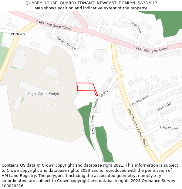 QUARRY HOUSE, QUARRY FFINANT, NEWCASTLE EMLYN, SA38 9HP: Location map and indicative extent of plot