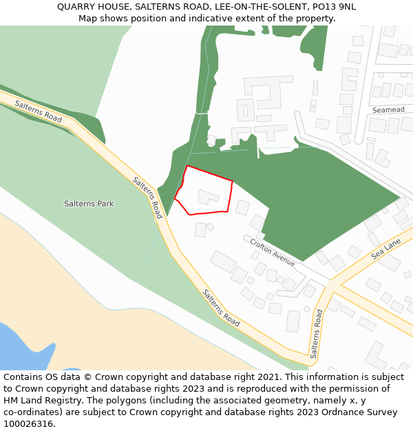 QUARRY HOUSE, SALTERNS ROAD, LEE-ON-THE-SOLENT, PO13 9NL: Location map and indicative extent of plot
