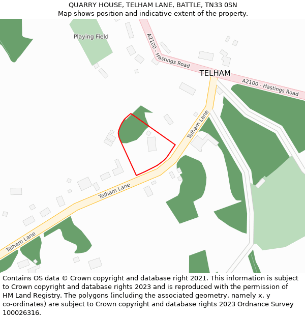 QUARRY HOUSE, TELHAM LANE, BATTLE, TN33 0SN: Location map and indicative extent of plot