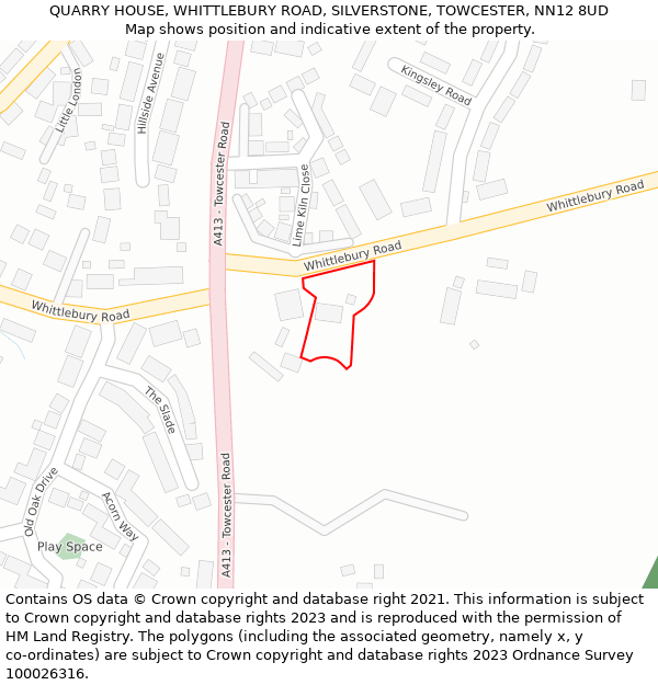 QUARRY HOUSE, WHITTLEBURY ROAD, SILVERSTONE, TOWCESTER, NN12 8UD: Location map and indicative extent of plot