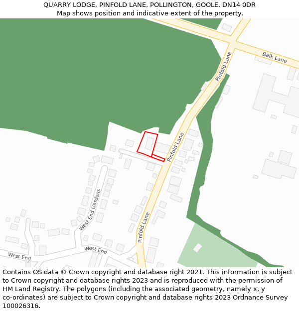 QUARRY LODGE, PINFOLD LANE, POLLINGTON, GOOLE, DN14 0DR: Location map and indicative extent of plot