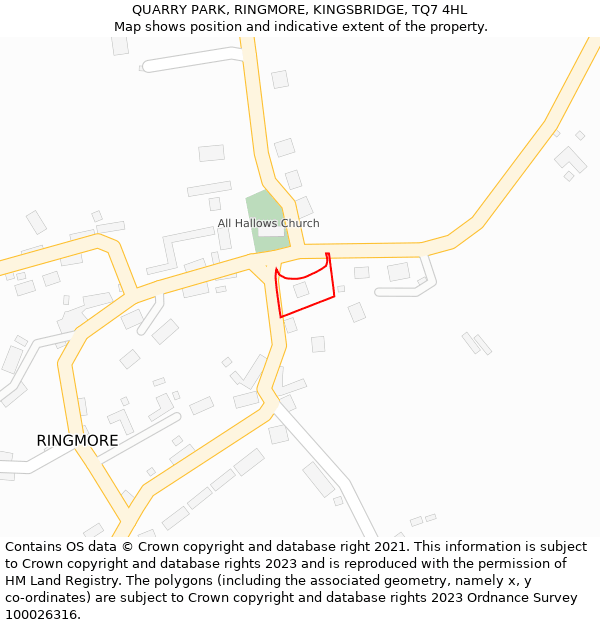QUARRY PARK, RINGMORE, KINGSBRIDGE, TQ7 4HL: Location map and indicative extent of plot