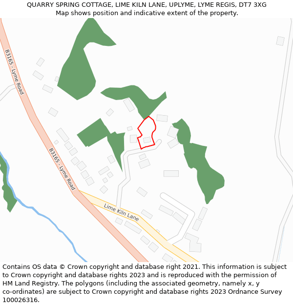 QUARRY SPRING COTTAGE, LIME KILN LANE, UPLYME, LYME REGIS, DT7 3XG: Location map and indicative extent of plot