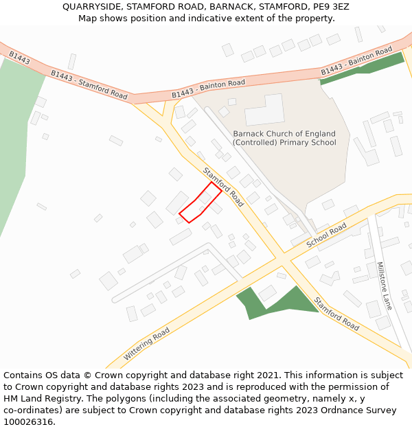 QUARRYSIDE, STAMFORD ROAD, BARNACK, STAMFORD, PE9 3EZ: Location map and indicative extent of plot