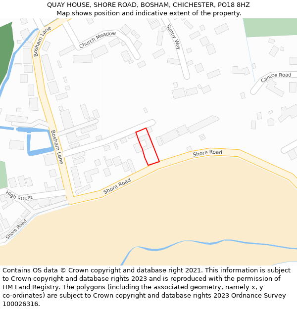 QUAY HOUSE, SHORE ROAD, BOSHAM, CHICHESTER, PO18 8HZ: Location map and indicative extent of plot
