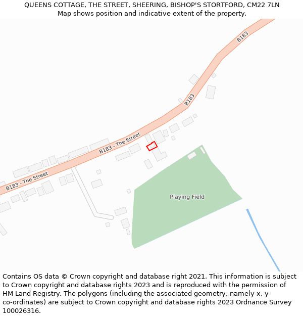 QUEENS COTTAGE, THE STREET, SHEERING, BISHOP'S STORTFORD, CM22 7LN: Location map and indicative extent of plot