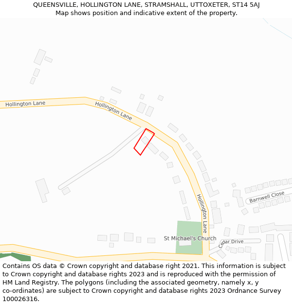 QUEENSVILLE, HOLLINGTON LANE, STRAMSHALL, UTTOXETER, ST14 5AJ: Location map and indicative extent of plot