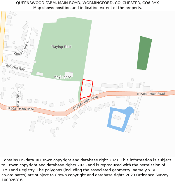 QUEENSWOOD FARM, MAIN ROAD, WORMINGFORD, COLCHESTER, CO6 3AX: Location map and indicative extent of plot