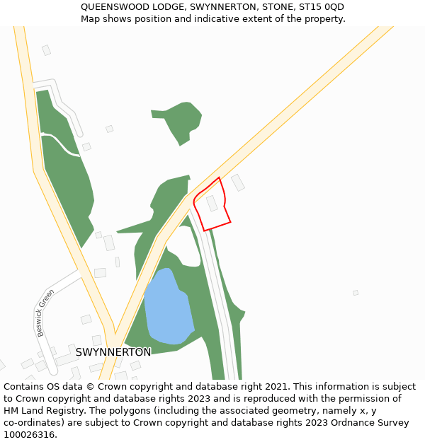 QUEENSWOOD LODGE, SWYNNERTON, STONE, ST15 0QD: Location map and indicative extent of plot