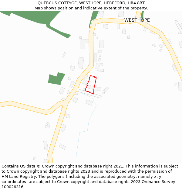 QUERCUS COTTAGE, WESTHOPE, HEREFORD, HR4 8BT: Location map and indicative extent of plot